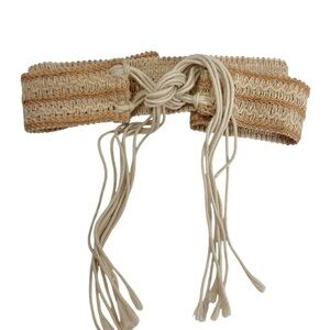 Bohemian Wide Braided Raffia Tie Belt with Tassels